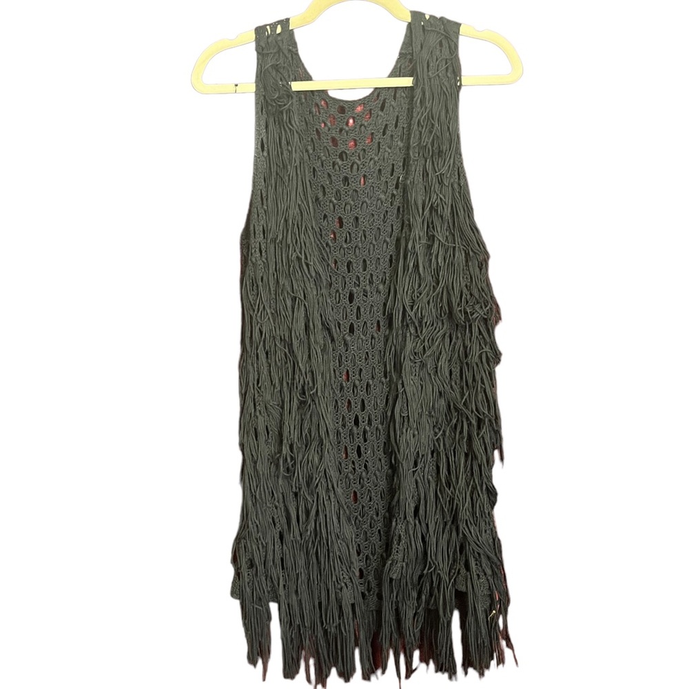Crocheted Long Vest Cover Up Top